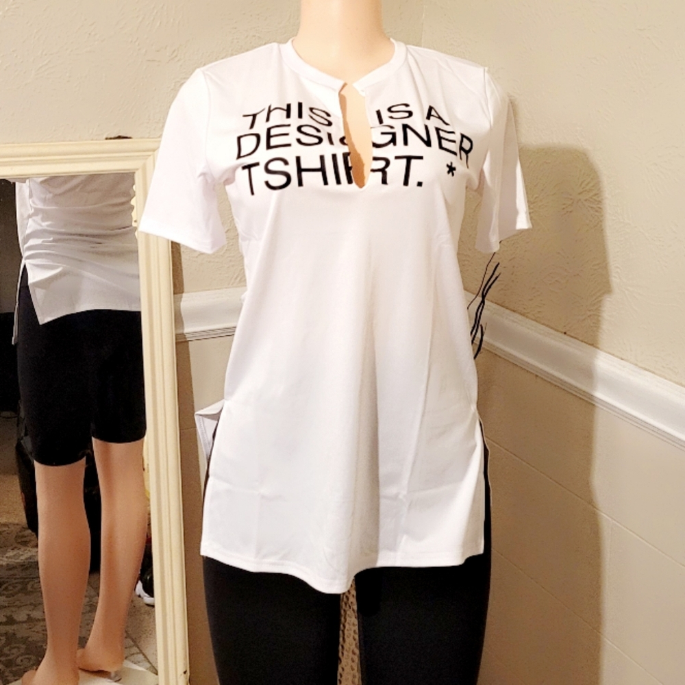 Sexy White side split graphic tee